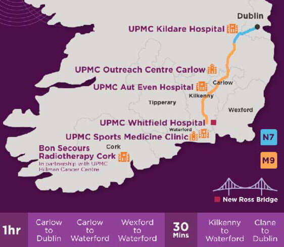 UPMC in Ireland locations map