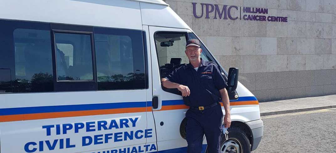 Clonmel Civil Defence volunteer, Jimmy Byrne, is pictured with his vehicle.